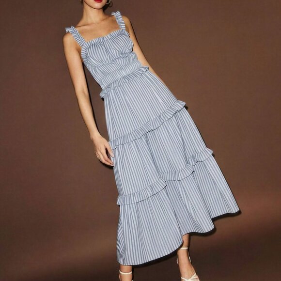 New York & Company Tiered Striped Dress Size MEDIUMMEDIUM / BLUE - BLUE / 10000 - Picture 2 of 3